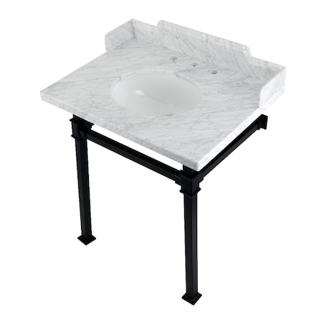 Kingston Brass 30 Carrara Marble Console Sink with Stainless Steel Legs, Marble WhiteMatte Black LMS30MOQ0